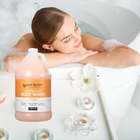 Ginger Lily Farms label close-up highlighting PETA certification and vegan, toxin-free benefits