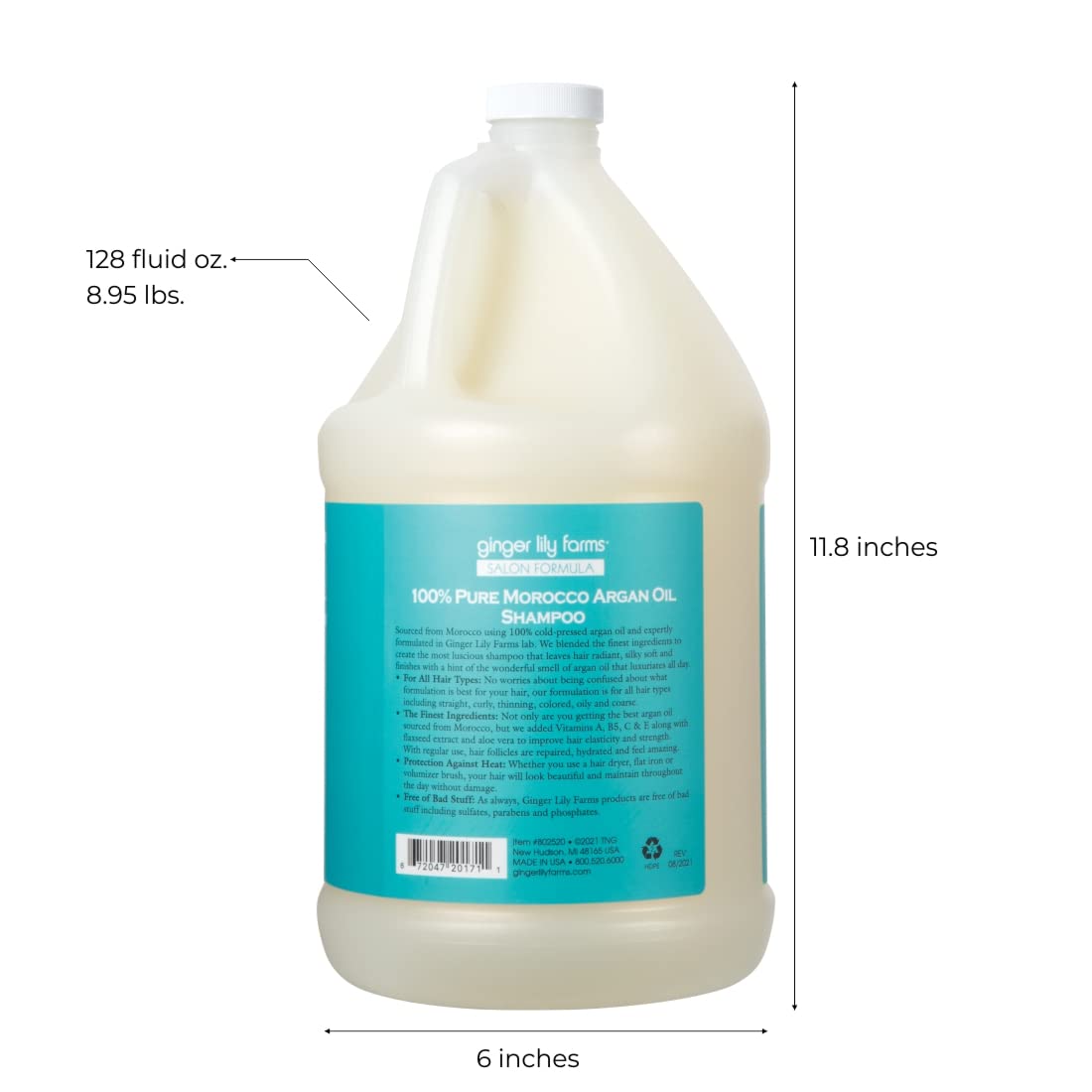 Ginger Lily Farms label close-up listing cold-pressed argan oil and vitamins for ingredient transparency