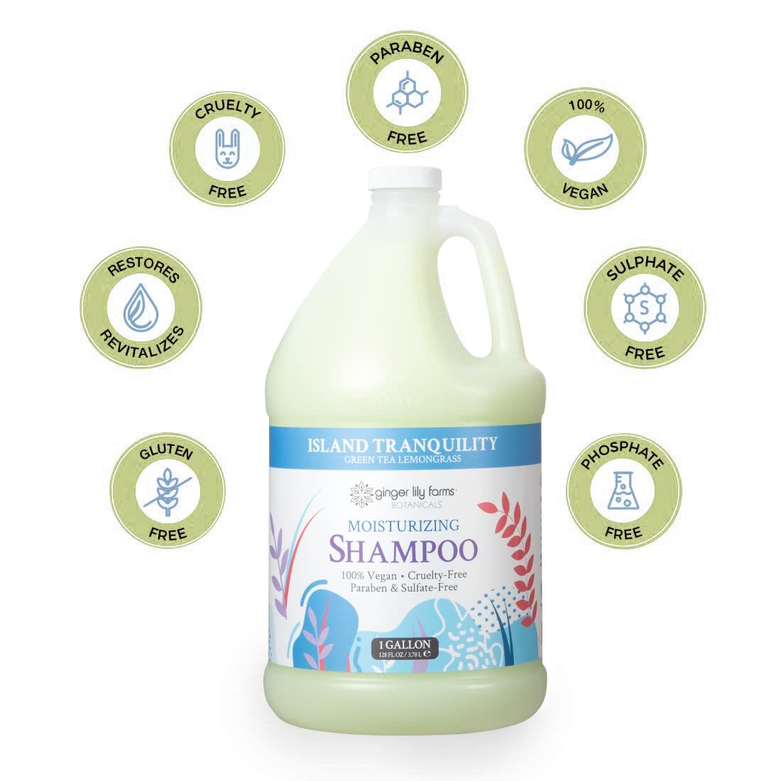 Ginger Lily Farms label close-up showing vegan and PETA-certified badge