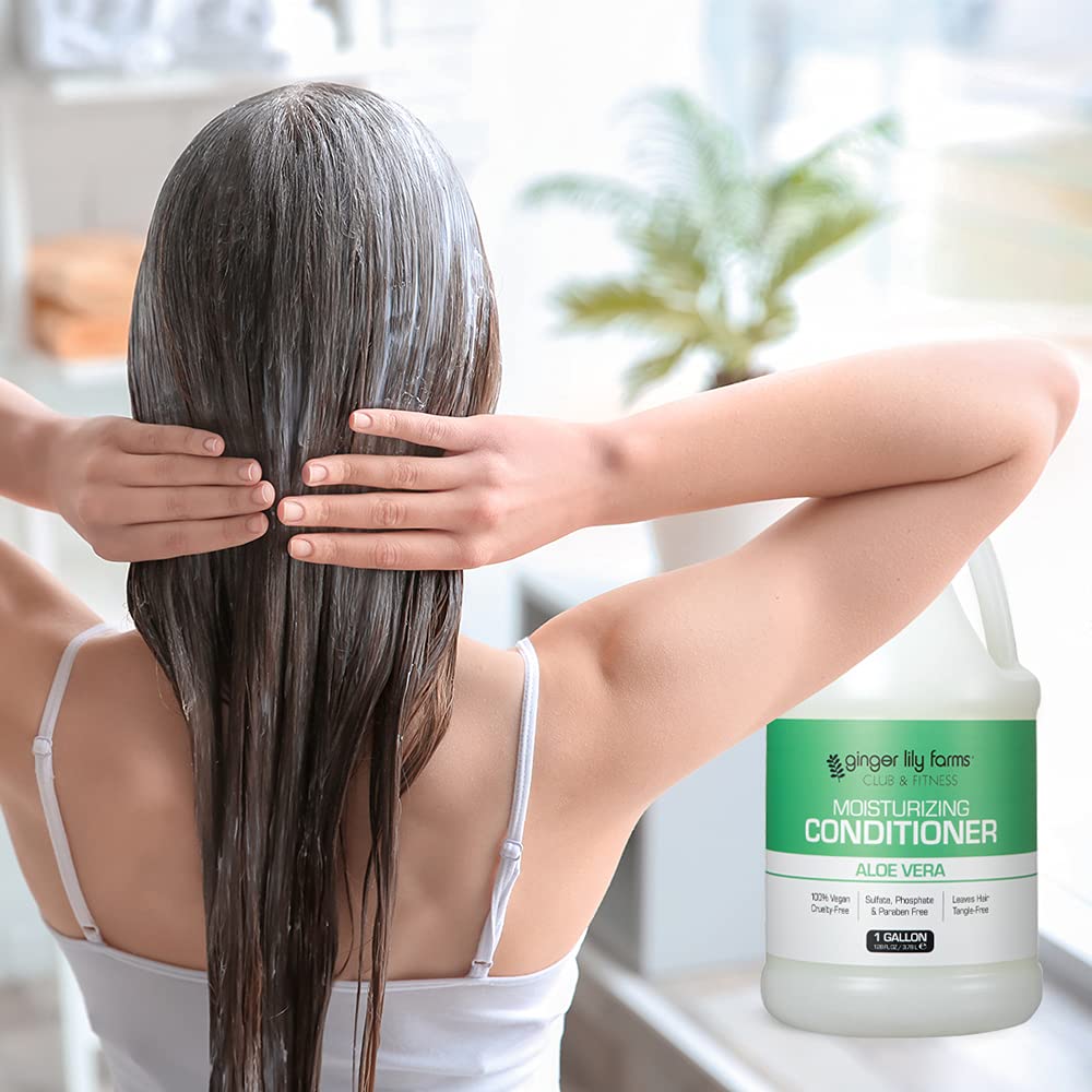 Ginger Lily Farms in-shower lifestyle scene showing soft, manageable hair benefit
