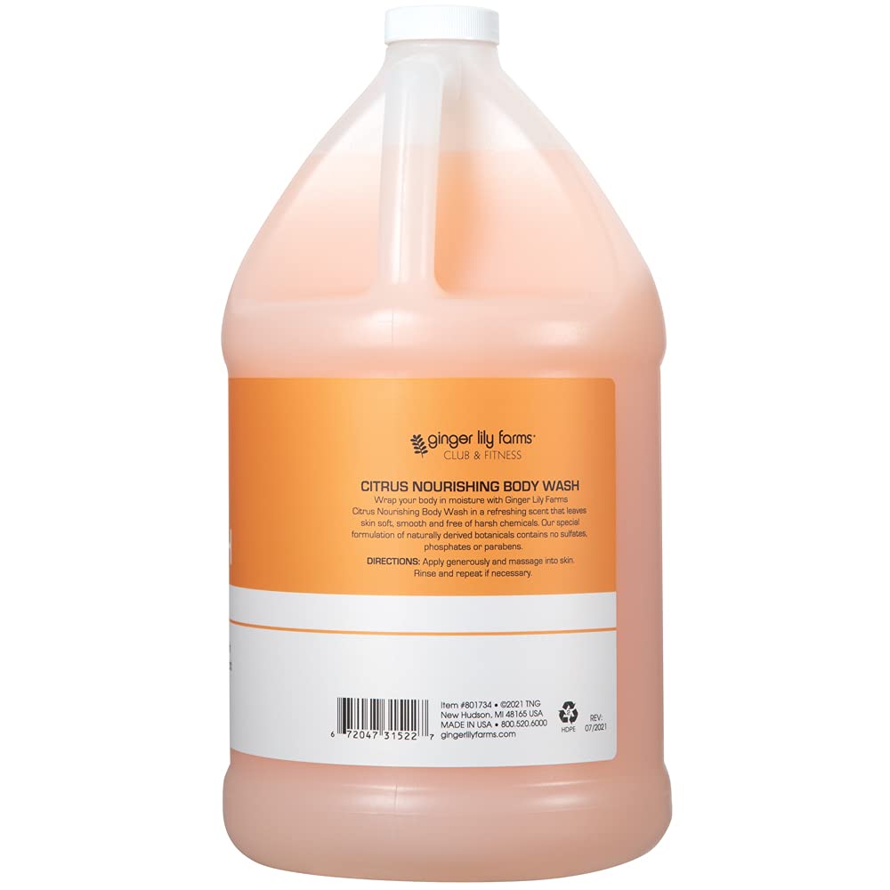 Ginger Lily Farms being poured into a dispenser next to a scale demonstrating size and refill benefit