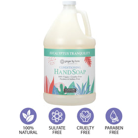 Ginger Lily Farms pouring refill into dispenser for economical and eco-friendly use