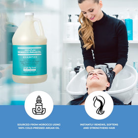 Gallon placed on salon backbar illustrating Ginger Lily Farms economical professional use