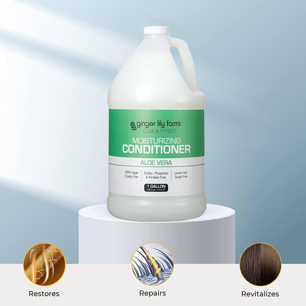 Ginger Lily Farms gallon next to salon wall dispenser illustrating commercial readiness benefit