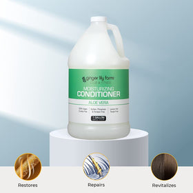 Ginger Lily Farms gallon next to salon wall dispenser illustrating commercial readiness benefit