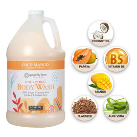Ginger Lily Farms size comparison in hand indicates 1-gallon volume for commercial use