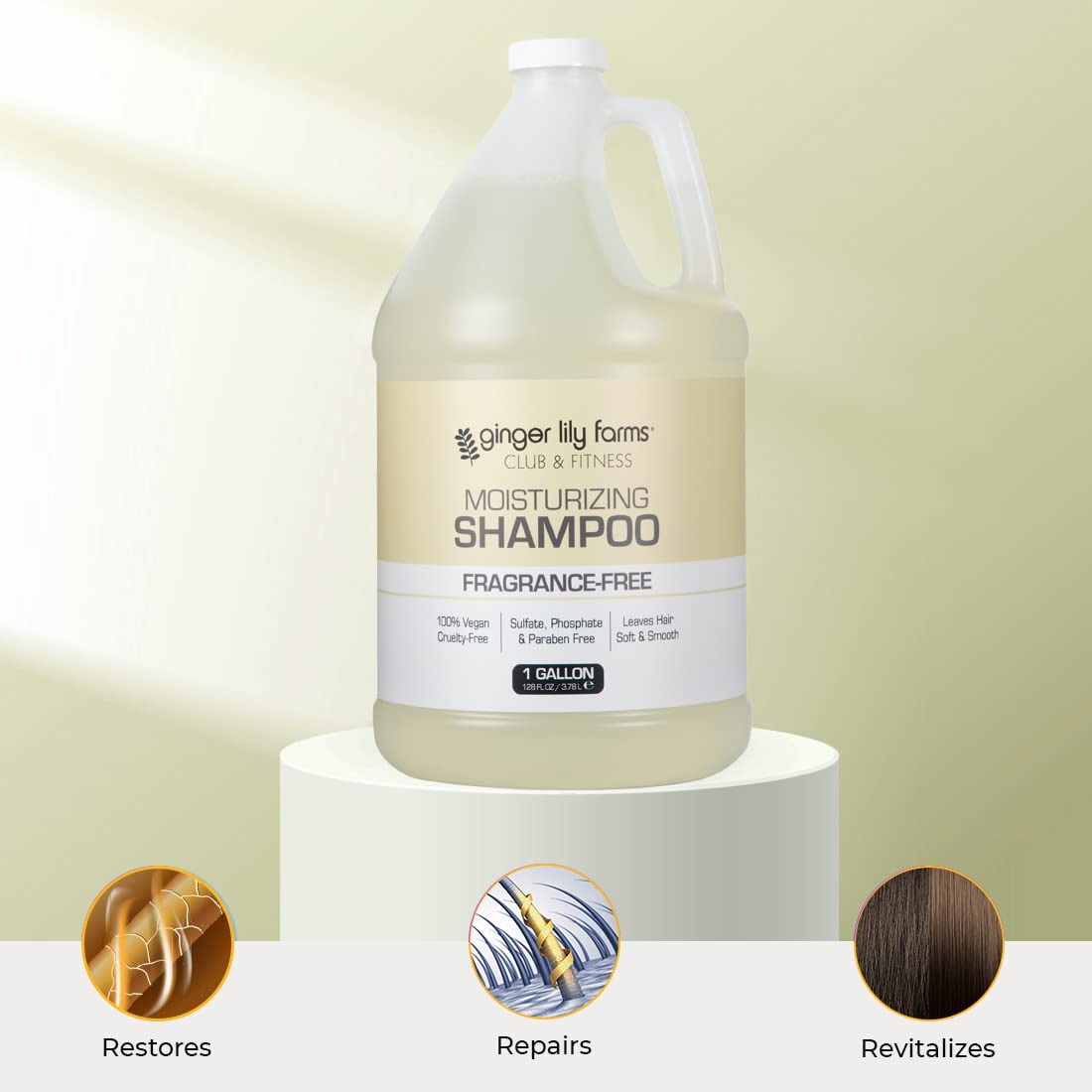 Ginger Lily Farms gallon next to standard bottle showing economical scale