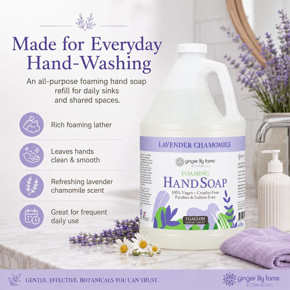 Ginger Lily Farms creamy foam on hand demonstrating moisturizing texture