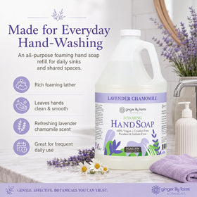 Ginger Lily Farms creamy foam on hand demonstrating moisturizing texture