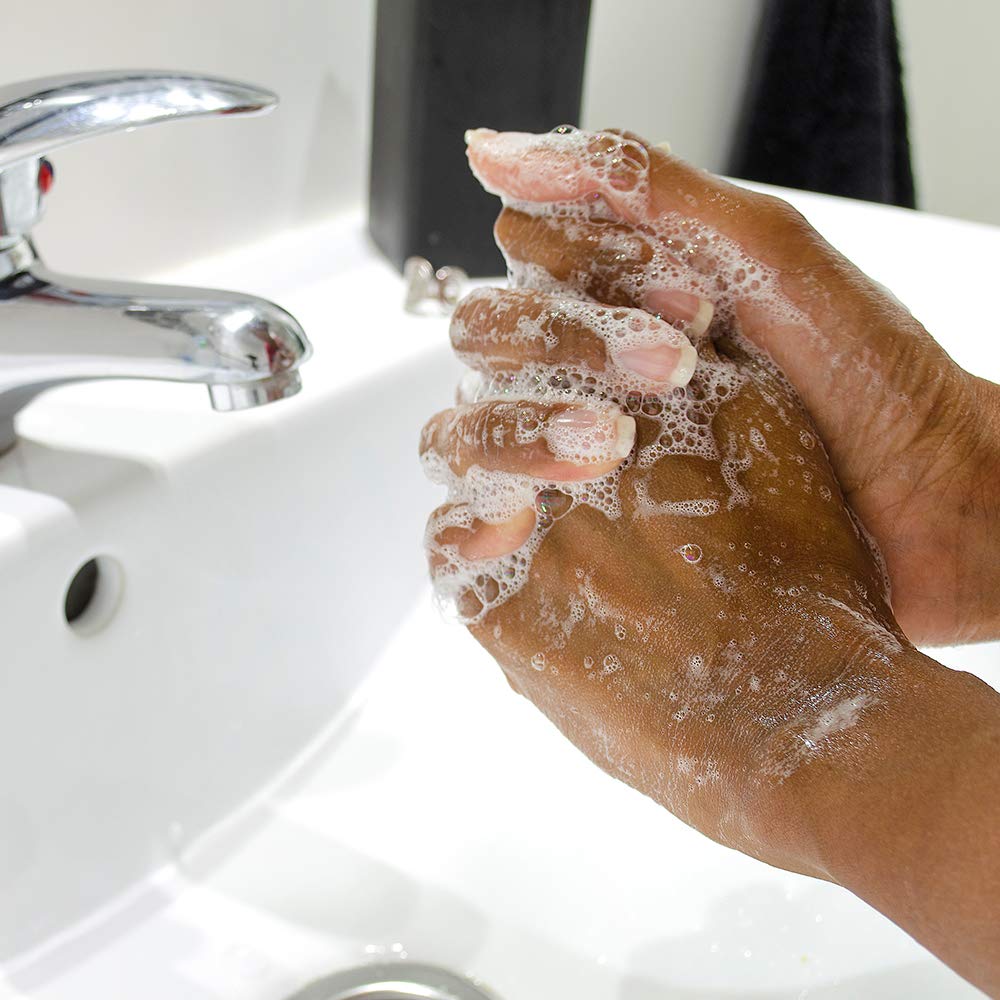 Ginger Lily Farms placed in a bathroom setting promoting calm hygiene