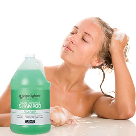 Ginger Lily Farms gallon in gym shower setting for high-traffic durability benefit