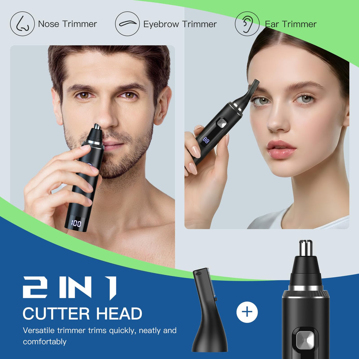 Ginity close-up of dual-edge stainless steel blades for precise, comfortable trimming