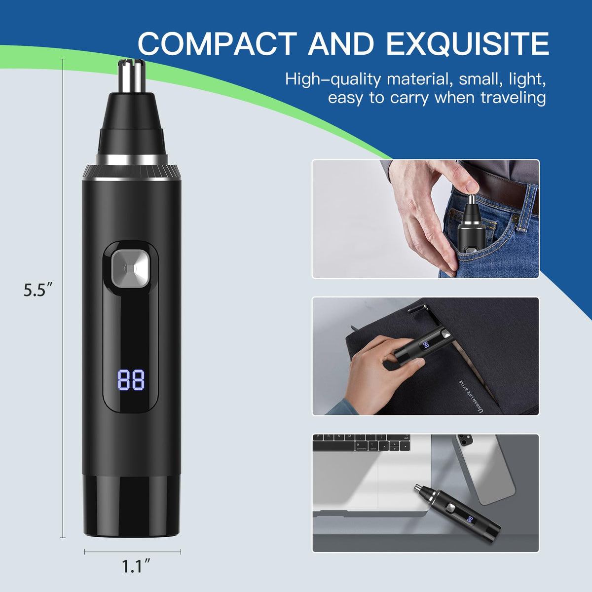 Ginity compact pen-size held in hand for portable, travel-ready convenience