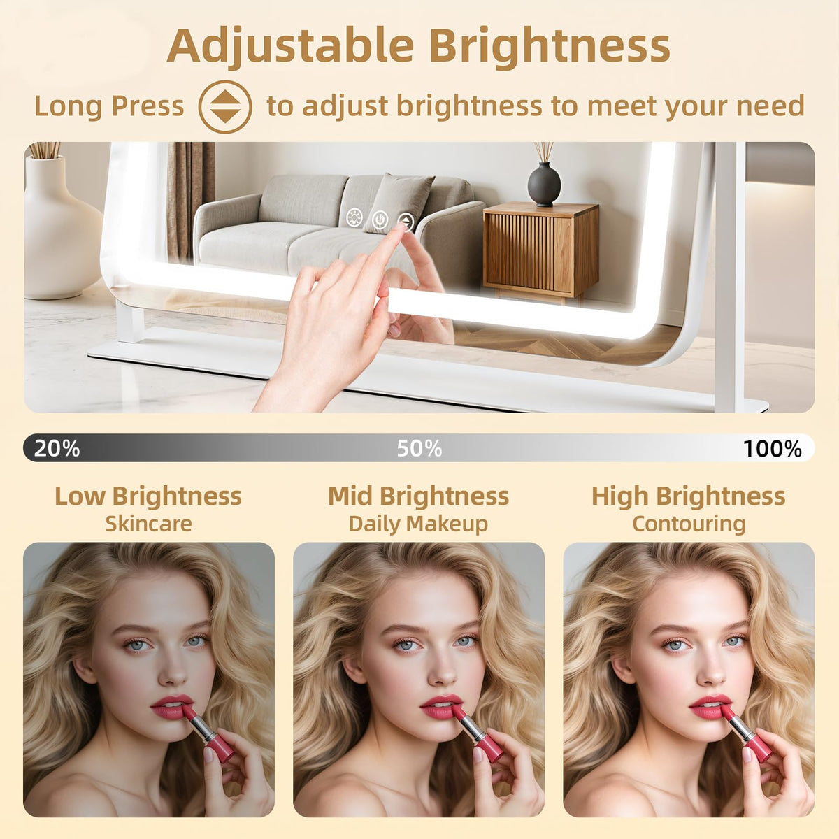 GioeDa touch control panel detail for fast brightness adjustments benefit