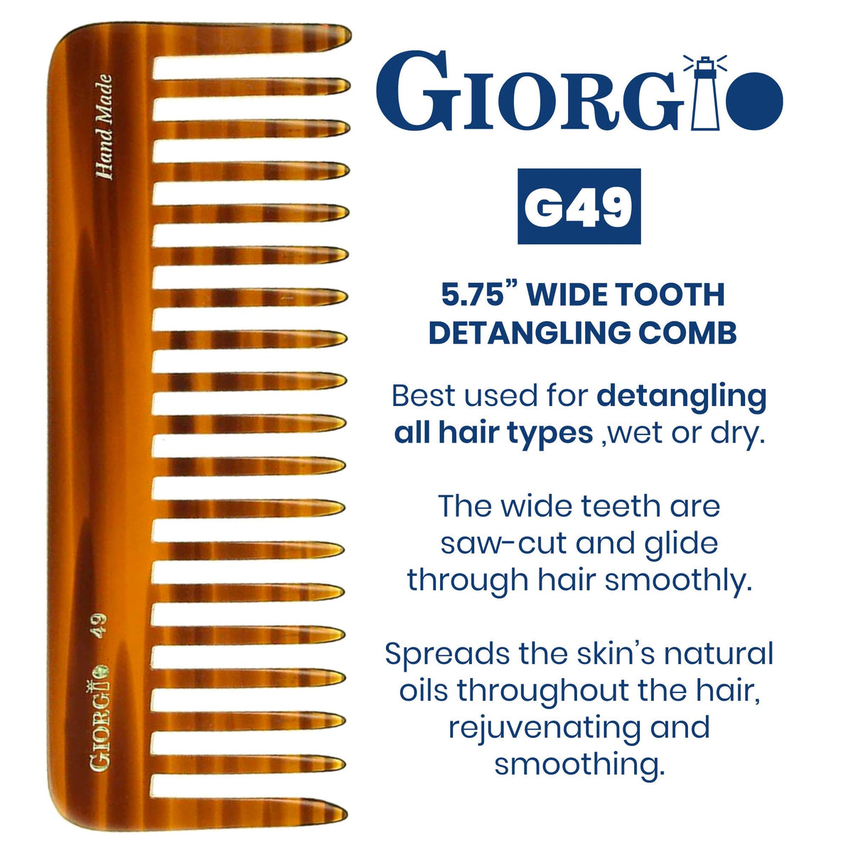 GIORGIO close-up of wide saw-cut teeth for gentle detangling benefits