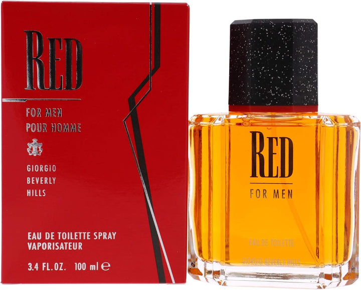 Giorgio Red for Men front bottle view showing elegant design and confident appeal