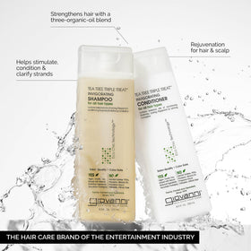 GIOVANNI bottle closeup label highlighting tea tree benefits and cooling effect