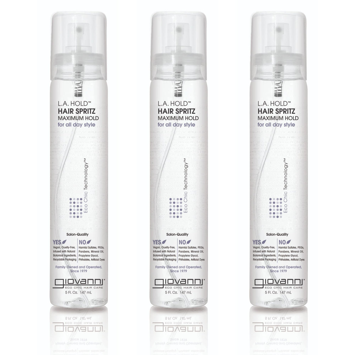 GIOVANNI bottle front packaging showing label and recyclable pump — strong hold