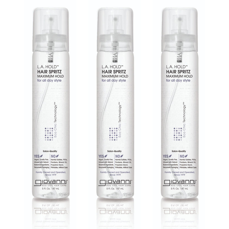 GIOVANNI bottle front packaging showing label and recyclable pump — strong hold