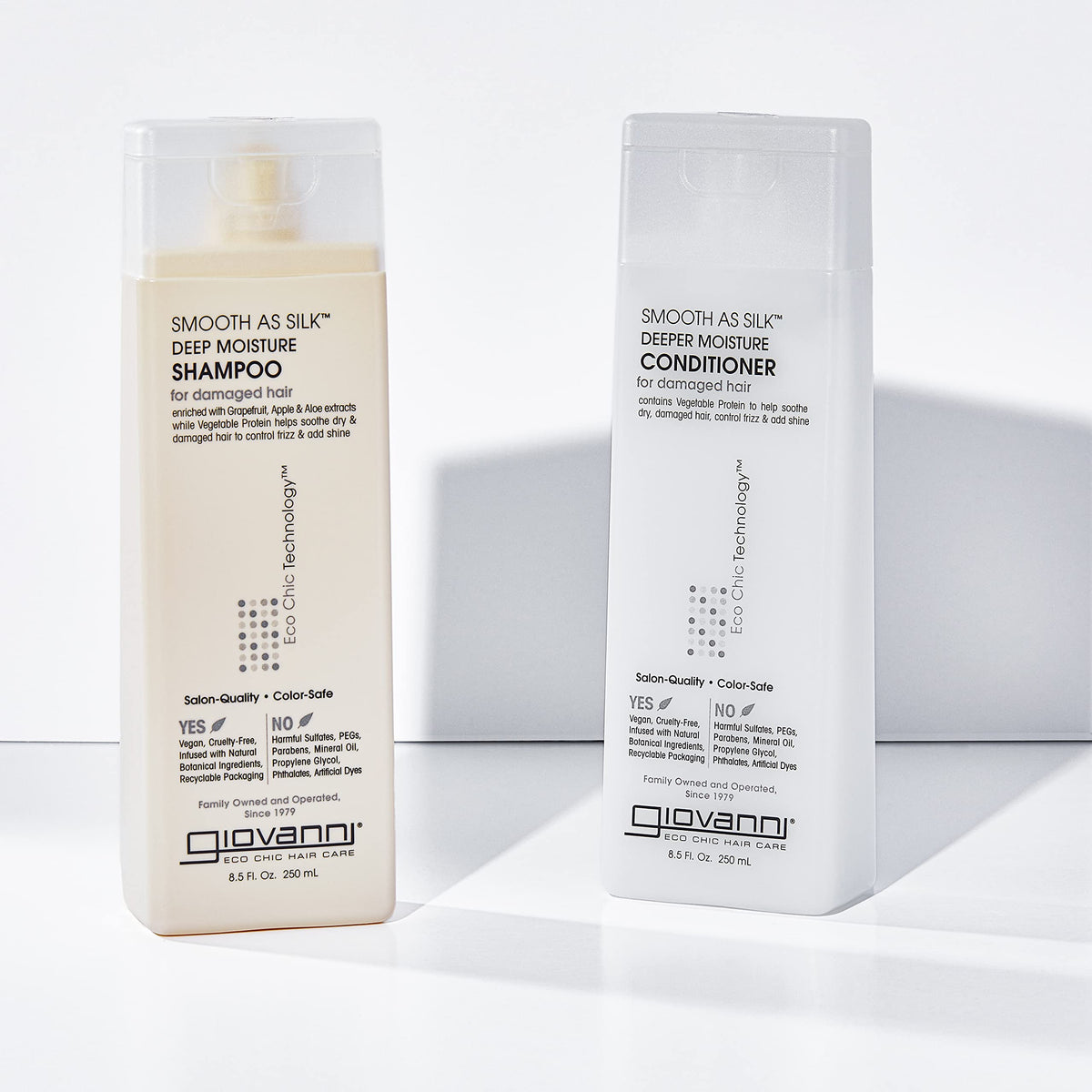 GIOVANNI set on bathroom shelf suggesting everyday moisture routine