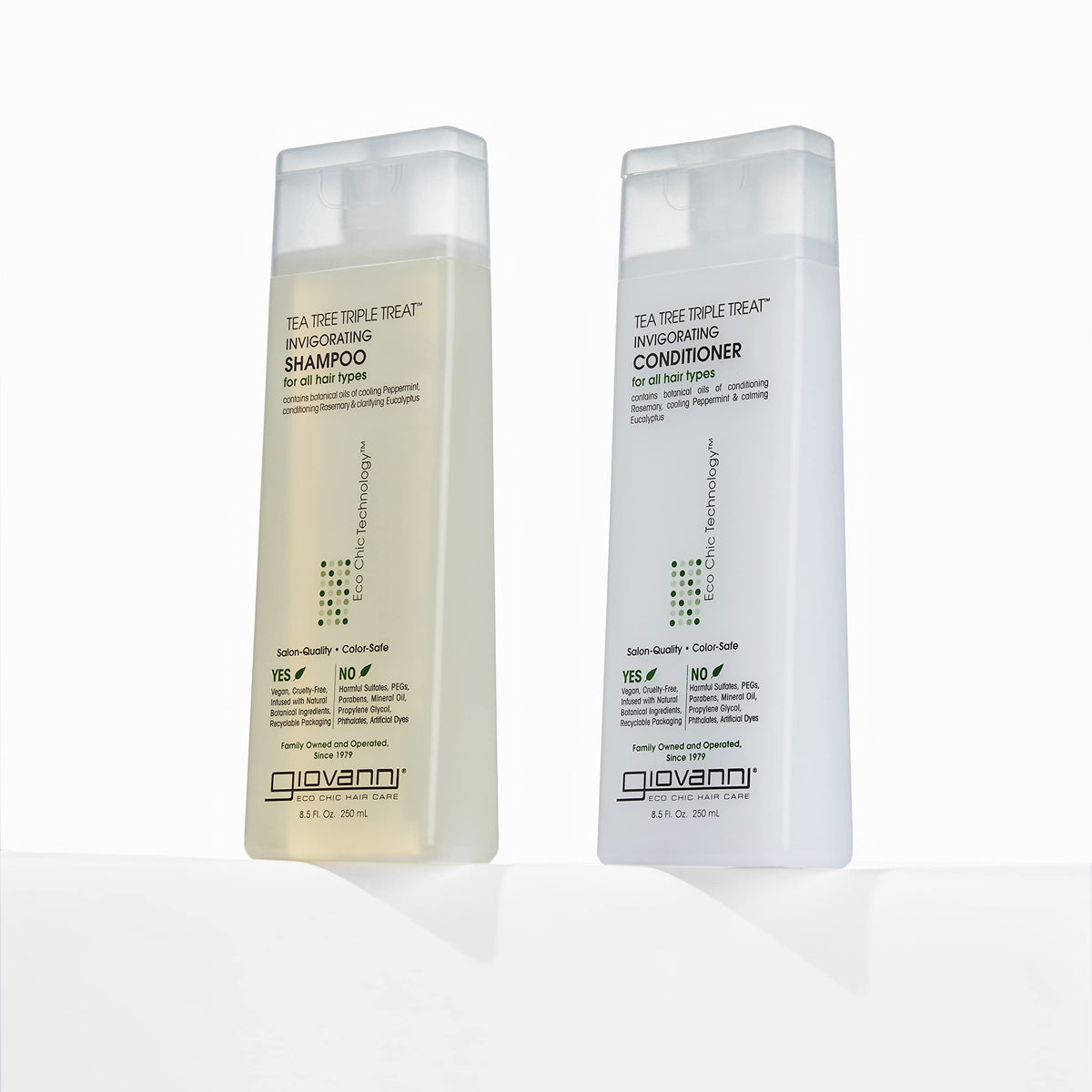 GIOVANNI peppermint and eucalyptus ingredients highlighting invigorating refresh