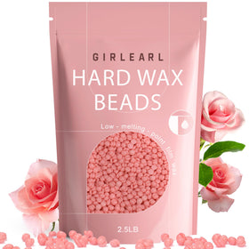 GIRLEARLE front package showing 2.5lb rose oil hard wax beads, clear product view and benefit