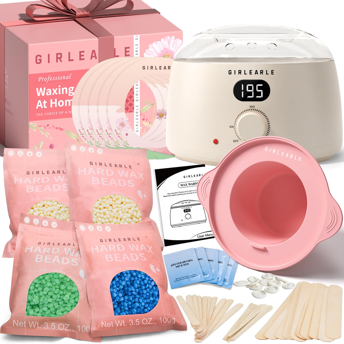 GIRLEARLE front packaging showing complete waxing kit benefits