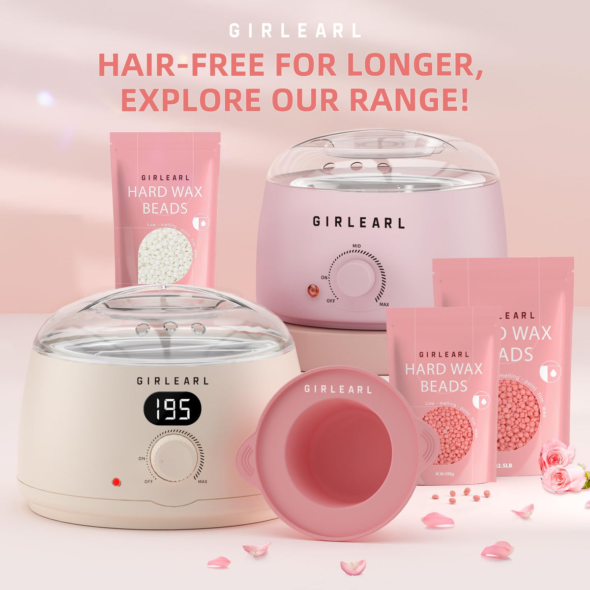 GIRLEARLE home salon setup with heater and spatulas, convenient at-home waxing solution