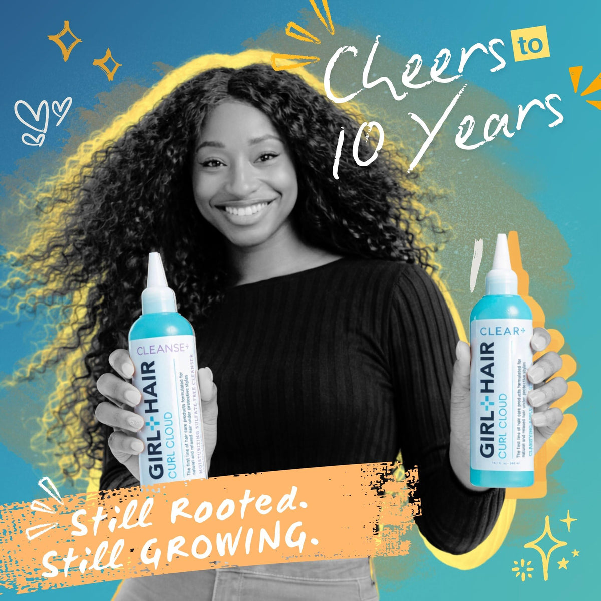 GIRL+HAIR flatlay of ACV rice water and castor oil to show natural active benefits