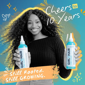 GIRL+HAIR flatlay of ACV rice water and castor oil to show natural active benefits