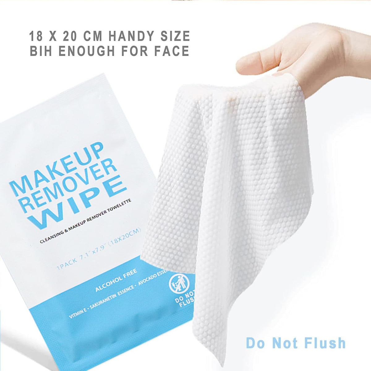 Gisdo single wipe unwrapped on hand, ready to remove makeup quickly and hygienically