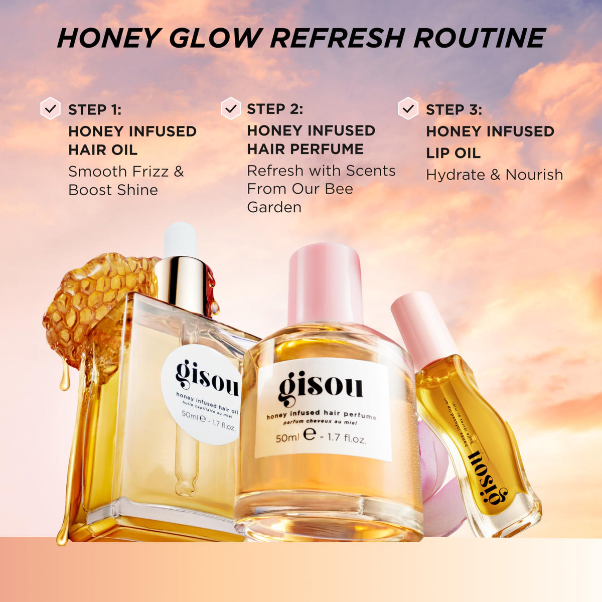 Gisou bee garden ingredients visual emphasizing natural-derived benefits