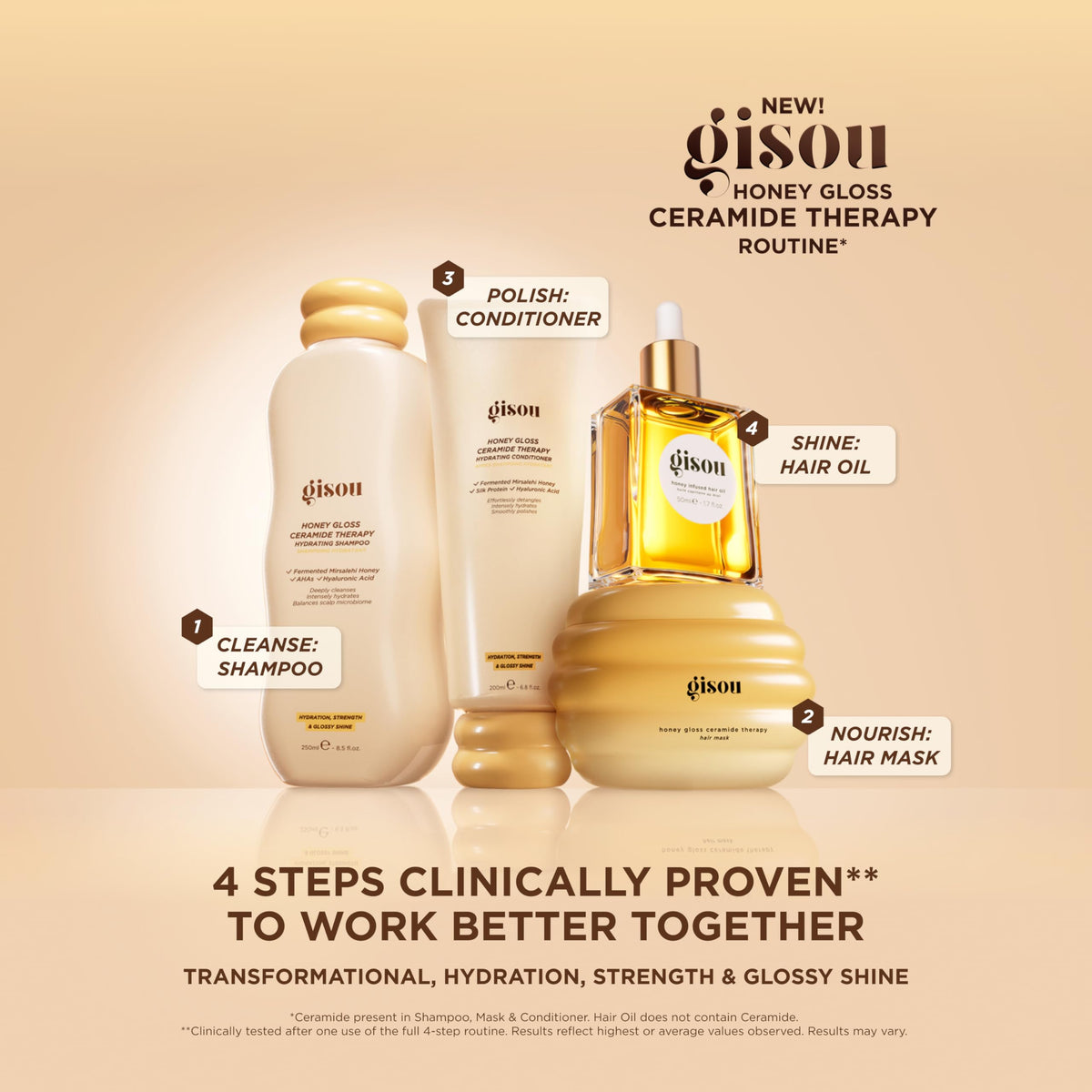 Gisou conditioner finished blowout on long hair illustrating smoothness, shine and lightweight polish