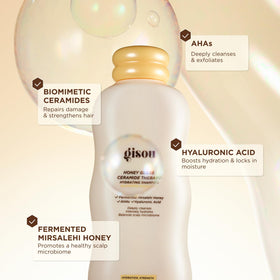 Gisou rich foam on hair strand, illustrates effective yet non-stripping cleanse
