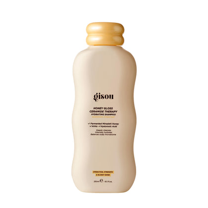 Gisou front packaging shows honey gloss shampoo, communicates premium cleansing