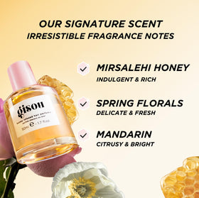 Gisou spray action mist over hair adding instant shine and fragrance