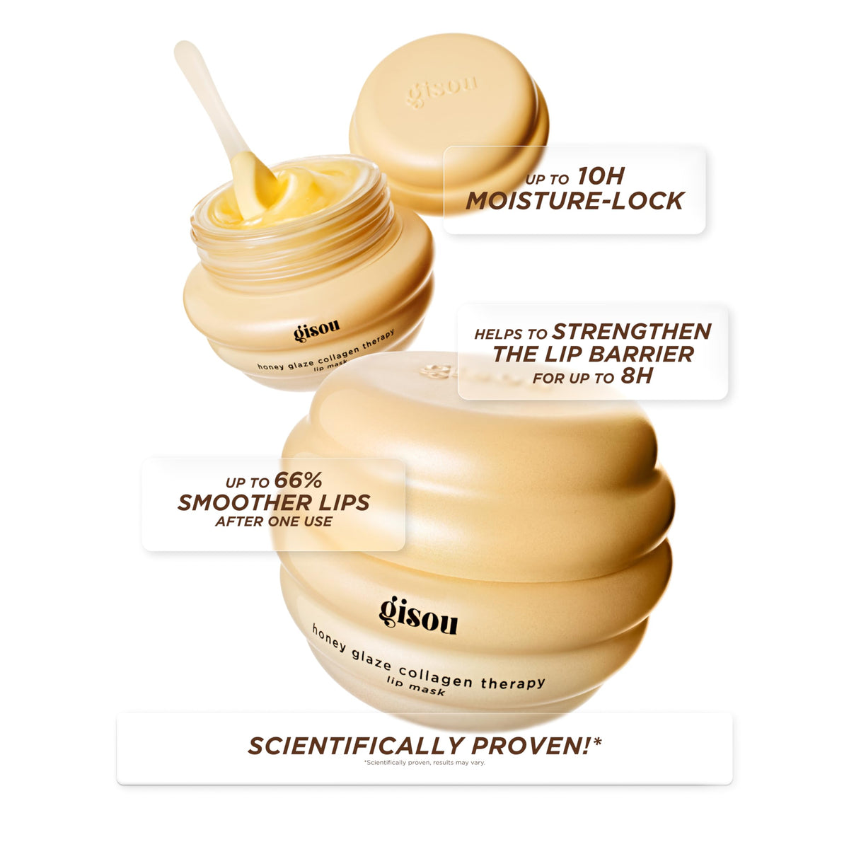 Gisou open jar with spoon illustrating easy scoop and application