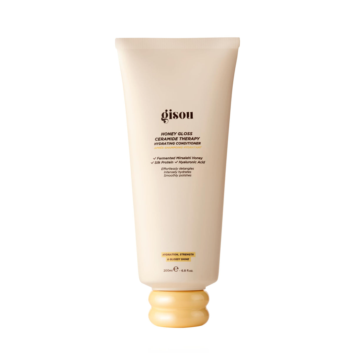 Gisou conditioner front bottle shot showing product and branding for clear identification and shelf appeal
