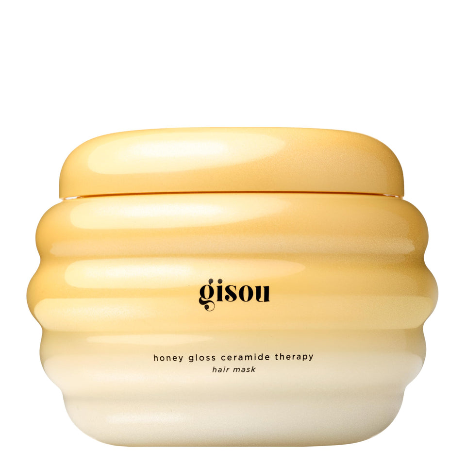 Gisou jar front view showing packaging and glossy label, promising visible shine