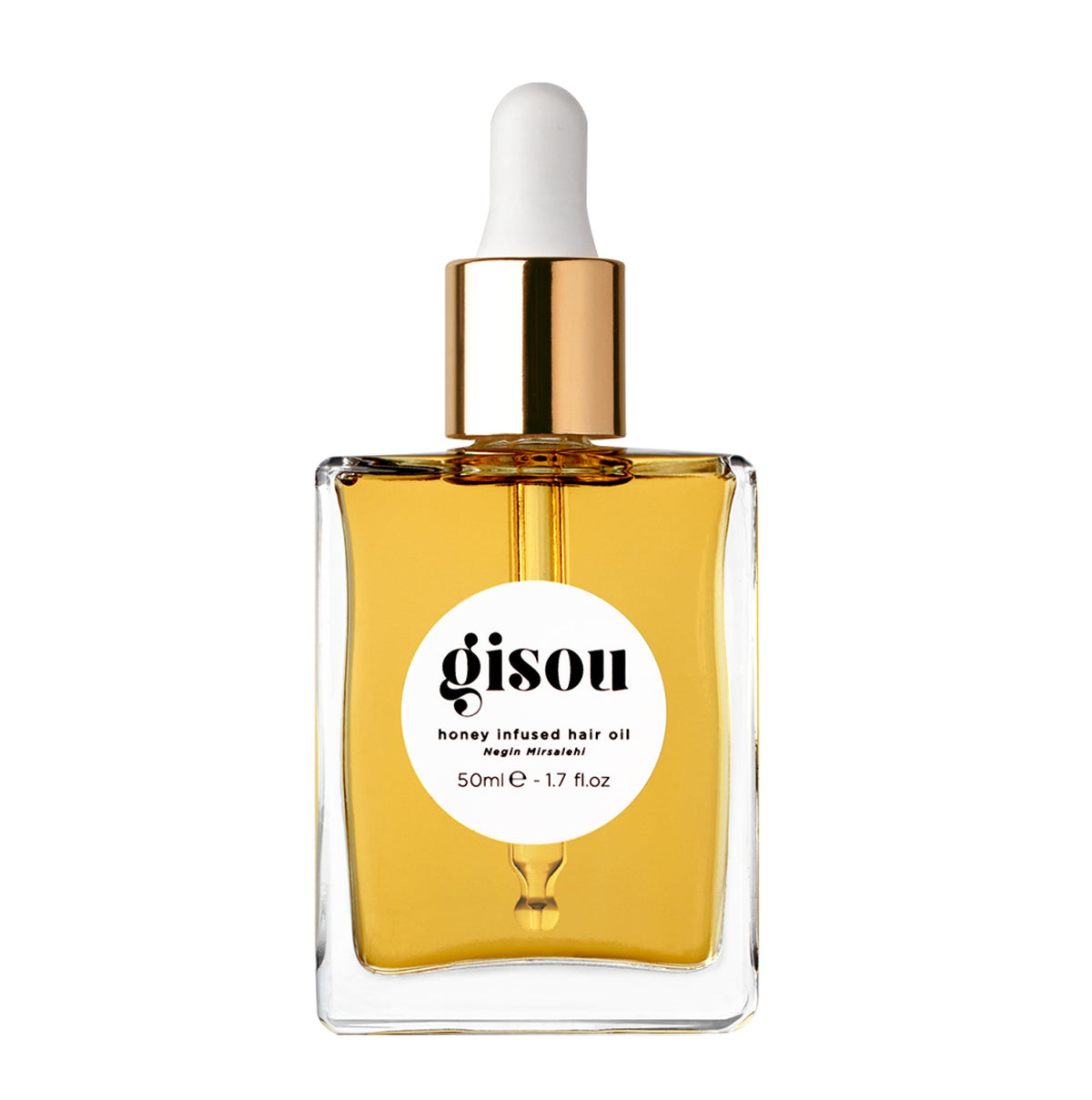 Gisou bottle front view showing premium label and glossy finish benefits