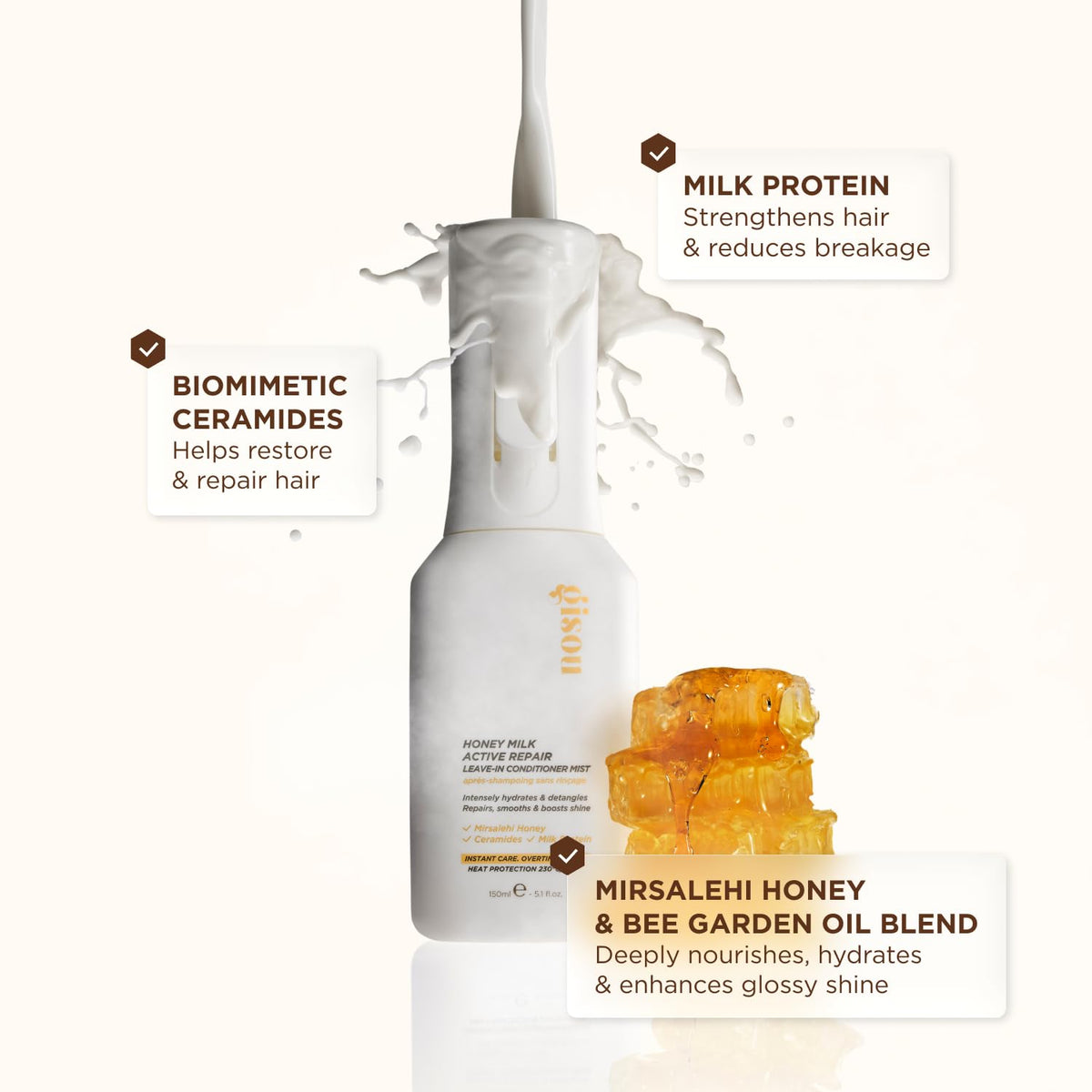 Gisou bottle of Mirsalehi Honey ingredient highlighting nourishment