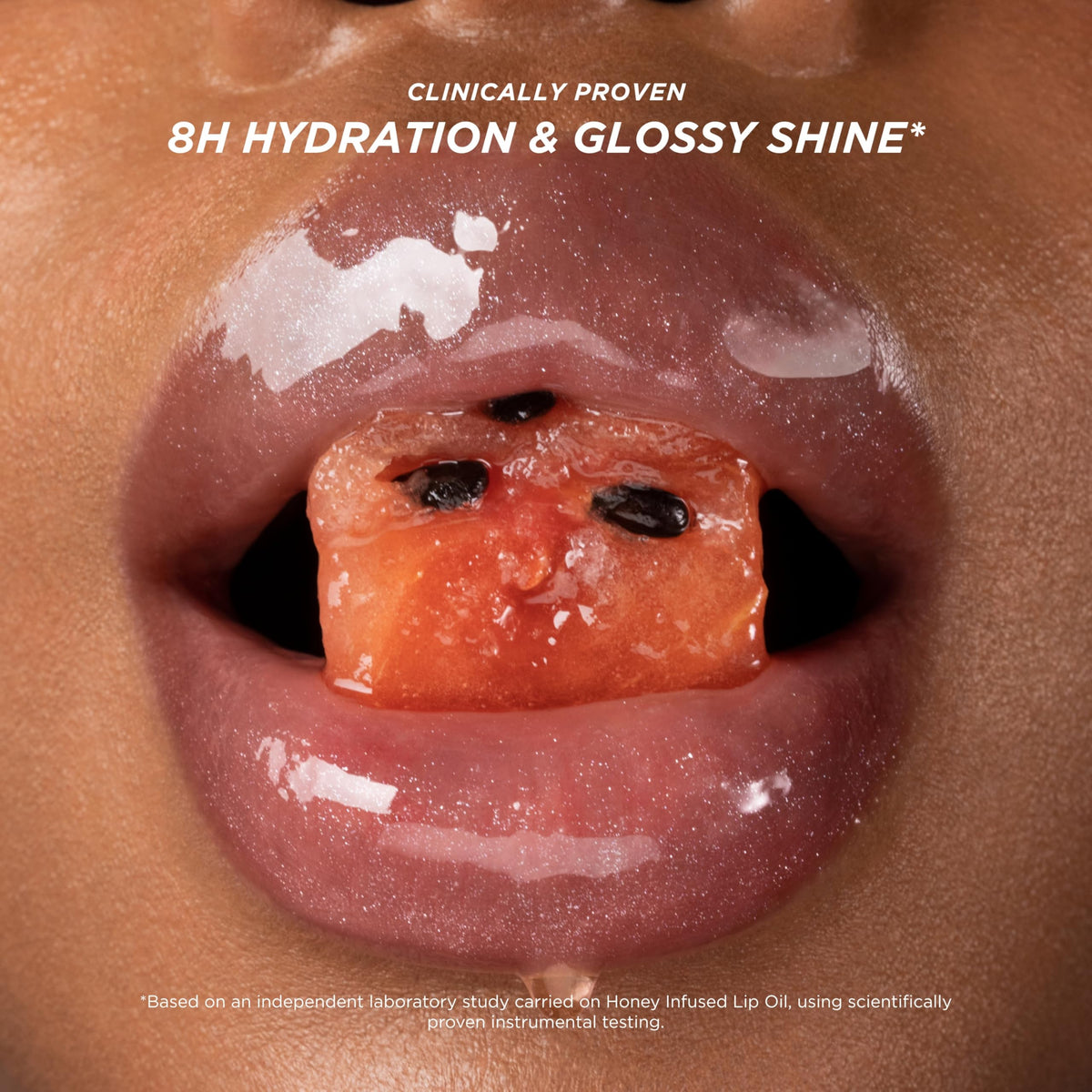 Gisou lip swatch Watermelon Sugar shade adding juicy tint and shine
