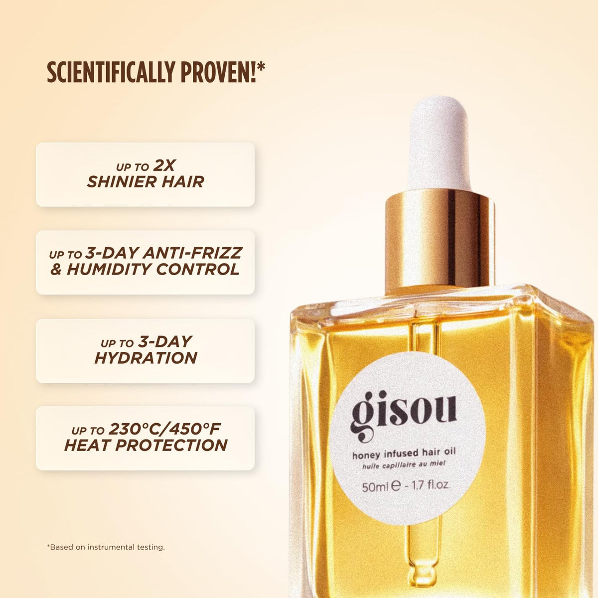 Gisou oil pouring close-up showing silky texture for added shine