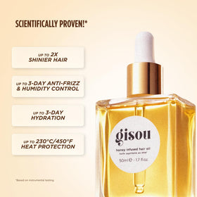 Gisou oil pouring close-up showing silky texture for added shine