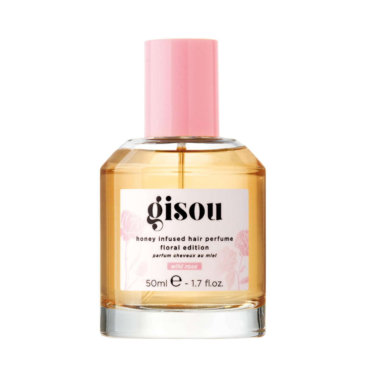 Gisou bottle front packaging showing elegant Wild Rose label and size