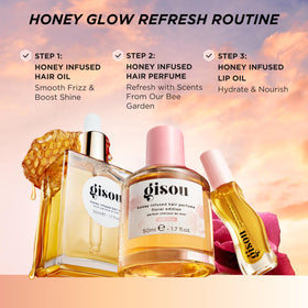 Gisou ingredients label highlighting Mirsalehi Honey and argan oil benefits