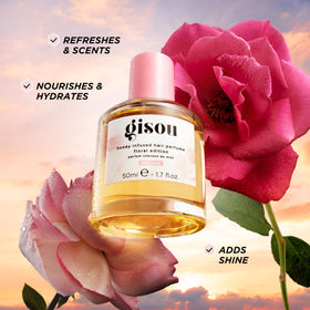 Gisou mist spraying onto hair for instant shine and delicate scent