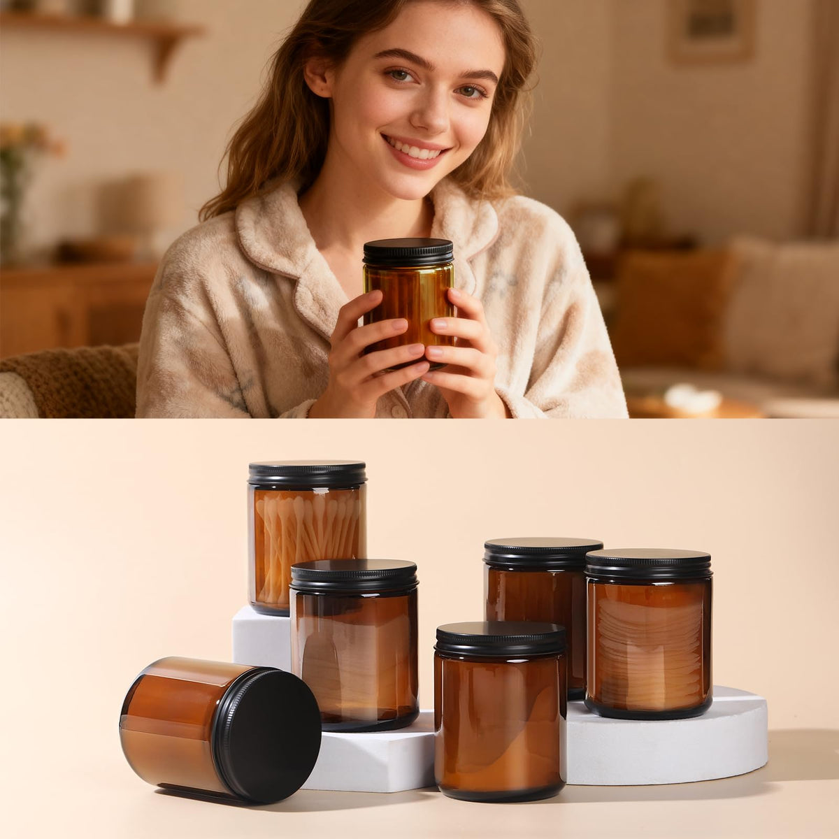 GIVAMEIHF amber jar next to measuring spoon showing correct 8oz size benefit