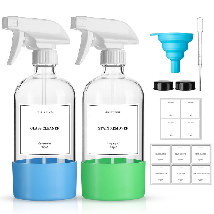 GIVAMEIHF front view of two 16oz glass spray bottles showing complete kit