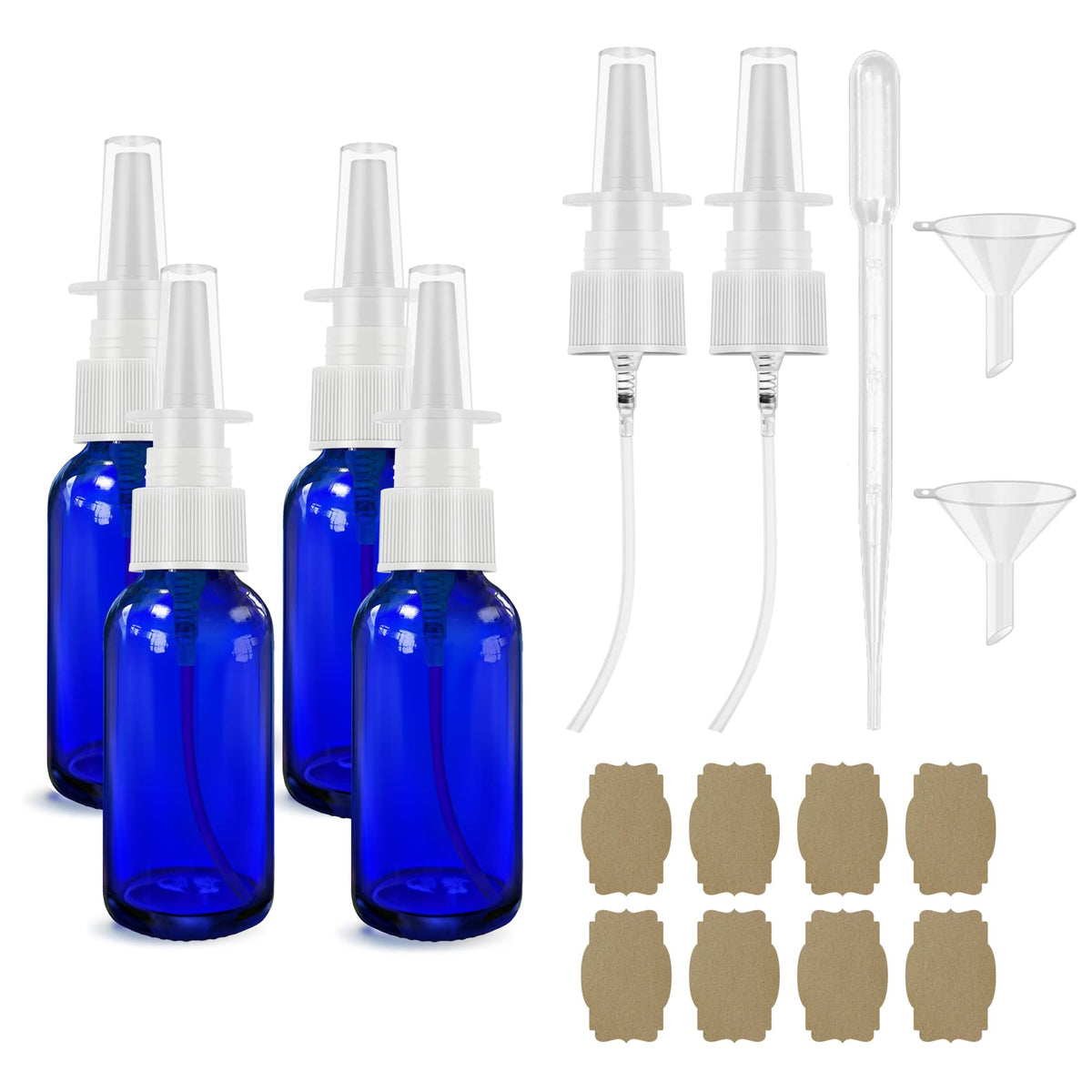 GIVAMEIHF front view of four blue glass nasal spray bottles showing compact portability
